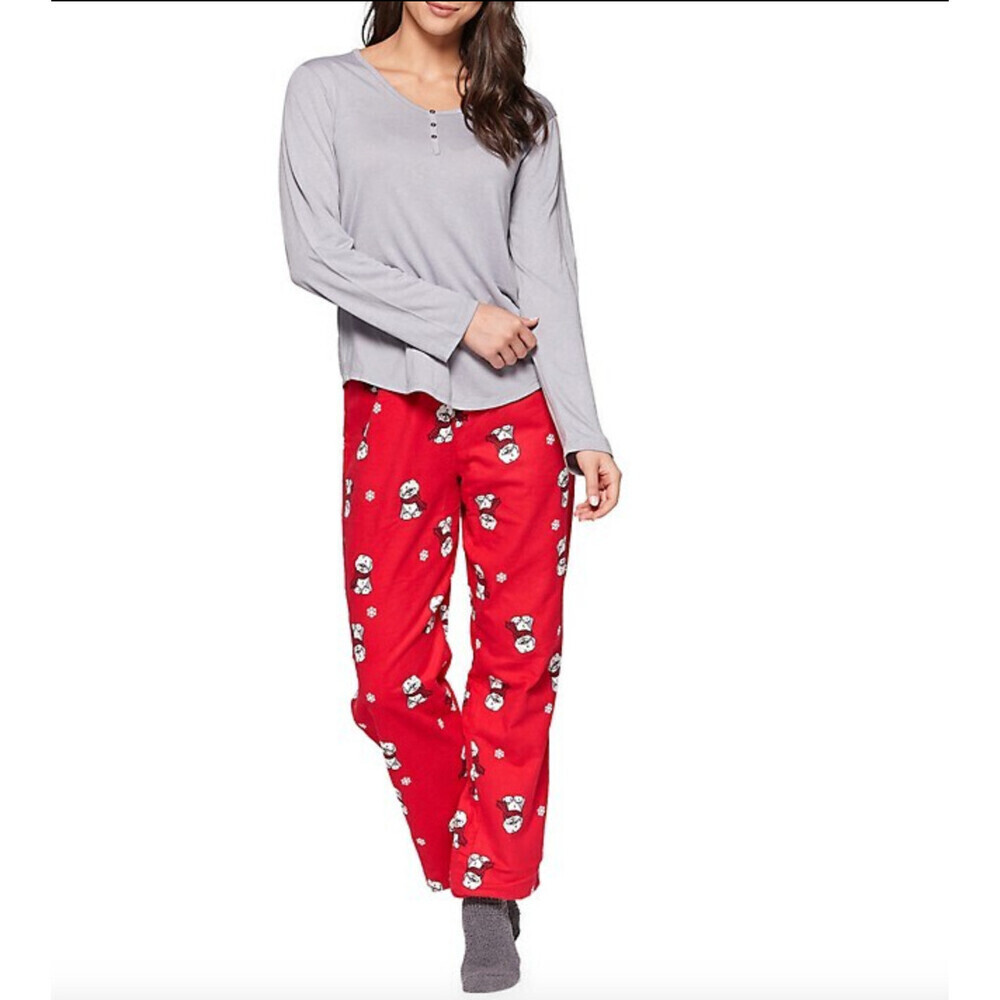 Midnight Maddie Holiday Flannel 4-Piece Pyjama Set Red / Grey Printed Size M